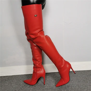 Intenția Inițială Elegant Coapsa Inalta Cizme Roșii Femeii A Subliniat Toe Peste Genunchi Ridicat Cizme Lungi Sexy Pantofi De Iarna Femei Plus Dimensiune