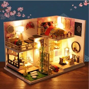 DIY doll house cottage educative model de jucărie Japoneză casă de păpuși miniaturale lucrate manual cabana cadou de ziua de lemn cadou creativ