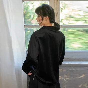 La modă catifea purpurie, bluze de Iarna 2020 nou design de tricou maneca lunga Fete dress V-gât brodate femei tricou