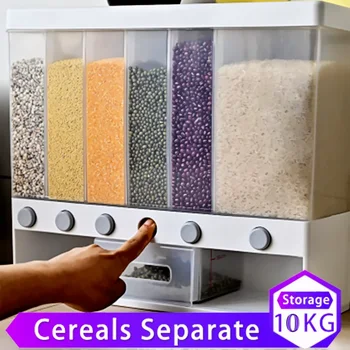 6 În 1 Bucatarie Cutii De Depozitare Cereale De Orez Cereale Disp Găleată De Umiditate Dovada De Plastic Automată Apăsați Montat Pe Perete, Cutii De Depozitare