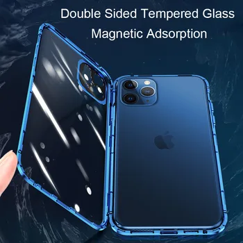 360 Magnetic de Adsorbție Caz de Metal pentru IPhone 11 12 Pro 12 Mini-XR X XS Max Dublă față-Verso Capac de Sticlă de Lentilă aparat de Fotografiat Film Protector