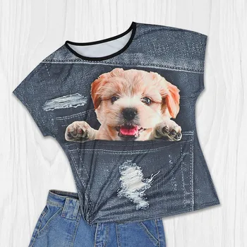 Femei Casual Round-Neck Maneca Scurta Câine Printuri T-Shirt, Bluze pentru femei de vara женские футболки футболка