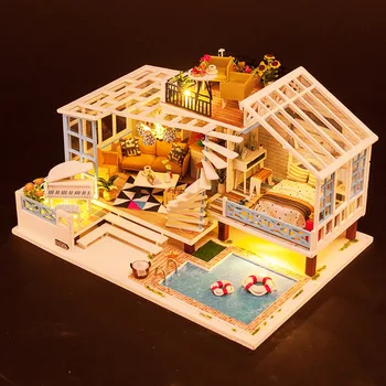 Noua casă de Păpuși Kit de Dimensiuni Mari din Lemn de Moda Mobilier casă de Păpuși, cu piscină Manual DIY Jucării pentru Copii pentru Copii Cadouri