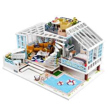 Noua casă de Păpuși Kit de Dimensiuni Mari din Lemn de Moda Mobilier casă de Păpuși, cu piscină Manual DIY Jucării pentru Copii pentru Copii Cadouri