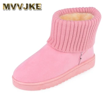 MVVJKEWarm iarna zapada ghete cu fund plat roz rotund deget de la picior plat cizme de zapada antiderapante din piele cizme de iarna pentru womenE019