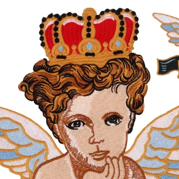 Desene animate Coroana Aripi de Înger Scrisoare Broderie Aplicatiile de Cusut Haine Insigne Diy Mare de Patch-uri pentru Îmbrăcăminte T-shirt, Pantofi, Blugi, Genti