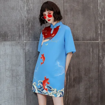 Modern, Casual, Stil Chinezesc Femei de Imprimare Vrac Tendință de Epocă Harajuku Rochie de Vara Femei Cheongsam Japoneză 2020 Petrecere Qipao