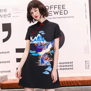 Modern, Casual, Stil Chinezesc Femei de Imprimare Vrac Tendință de Epocă Harajuku Rochie de Vara Femei Cheongsam Japoneză 2020 Petrecere Qipao