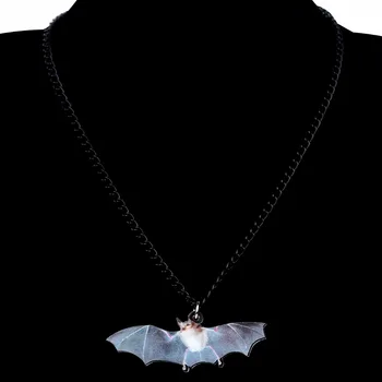 Bonsny Acrilice Halloween Zbor Bat Pandantiv Lanț Cravată Moda Animalelor De Bijuterii Colier Pentru Femei, Adolescenti, Copii, Cadouri Decoratiuni