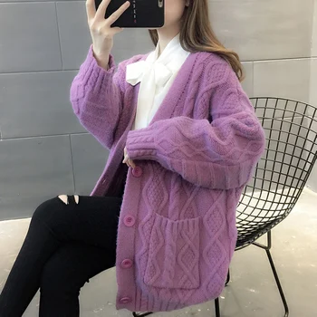 Femei Pulovere Cardigan De Primăvară De Moda Toamna Solid Pieptul Singur Buzunar Casual Vânt Leneș Coreeană Stil Simplu Chic Feminin Strat