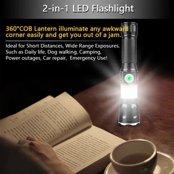 Micro USB, Lanterna 1000 Lumeni 360° Portabile COB T6 Lanterna Tactical Zoom Camping Lanterna Lumina de Lucru cu Baza Magnetica