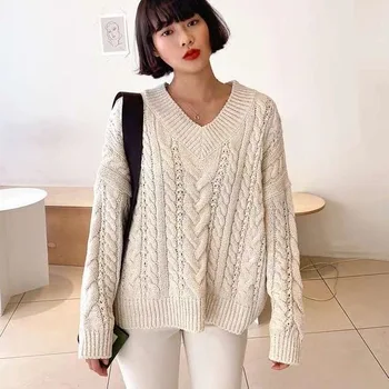 Femei Stil Scurt Poftă De Mâncare Tricotate Pulover V Neck Maneca Lunga Coreeană De Moda Chic Pulovere
