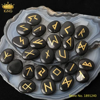 25Pcs/Lot Naturala Negru Agate Sculptate de Aur Rune Divinație Reiki Chakra Bijuterii cu formă neregulată Piatră de Onix Margele de Vindecare Bijuterii