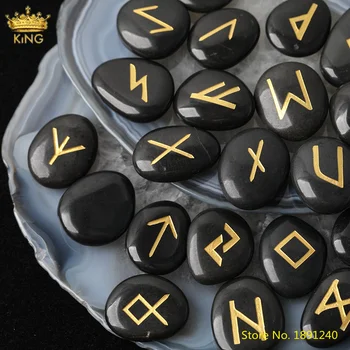 25Pcs/Lot Naturala Negru Agate Sculptate de Aur Rune Divinație Reiki Chakra Bijuterii cu formă neregulată Piatră de Onix Margele de Vindecare Bijuterii