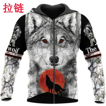 Wolf 3D Peste Tot Imprimate Mens hoodies Harajuku Streetwear Pulover de Toamna Tricou Unisex Casual Jacheta de Trening DW0152