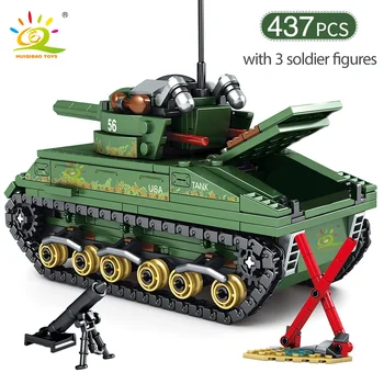 HUIQIBAO Jucării 437pcs Militare SUA M4 Rezervor Blocurile Armatei WW2 vehicul soldați cifre arme cărămizi set cadou pentru copii