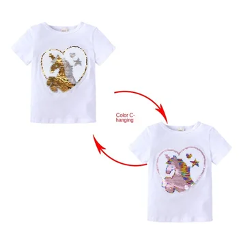 Fete Magic Sclipici Inversă Sequin Top de Culoare Schimbare Copii Fete tricouri de Vară pentru Copii Paiete tricouri Topuri Haine pentru Copii