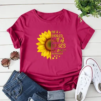 2020 Moda floarea Soarelui Tricou Casual pentru Femei tricou O-Gât Topuri Doamnelor Topuri de Vara Femei Tricou Maneci Scurte Pulover Blusas