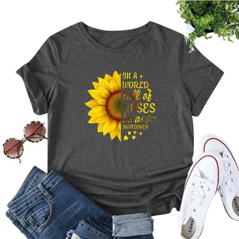2020 Moda floarea Soarelui Tricou Casual pentru Femei tricou O-Gât Topuri Doamnelor Topuri de Vara Femei Tricou Maneci Scurte Pulover Blusas