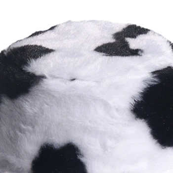 Femeile Se Ingroase Pufos De Plus Găleată Pălărie De Iarnă Caldă 2020 Epocă Drăguț Lapte De Vacă Tipărite Margine Largă Protecție Solară Packable Pescar Capac