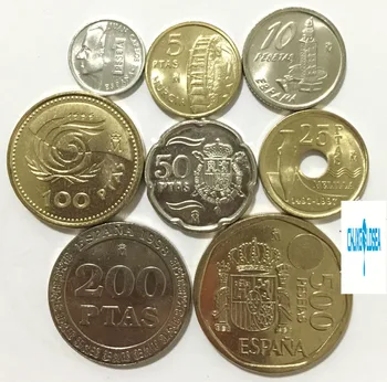 8pcs Spania Monede Originale 1996-99 an de Monede Rare Edition Nu circulă 1-500 peseta
