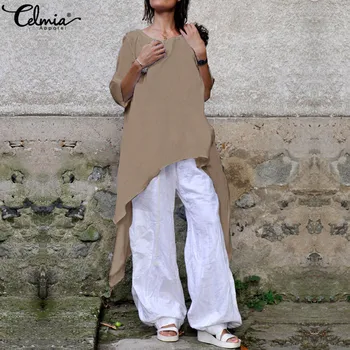 Celmia Plus Dimensiune Bluza de Vara Vrac Femei Bluza din Bumbac Jumătate Casual cu Maneci Asimetrice Tunica Topuri Largi, Lungi Blusas Mujer S-5XL