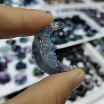 Naturale fluorit Curcubeu de cristal sculpturi luna fata Ornamente