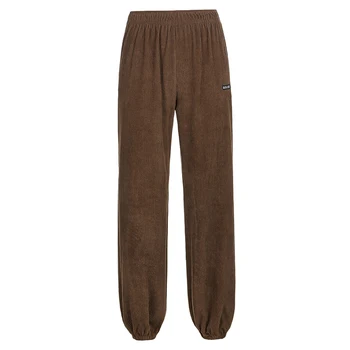 Weekeep Joggeri Femei Scrisoare Broderie Moda Pantaloni De Trening Cu Talie Înaltă Streetwear Largi, Pantaloni De Catifea Maro Pantaloni Vintage