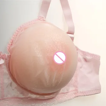 (2000g/pereche Rotund Bej implanturi de Silicon+Sexy Roz Transparent cu Dantela de Buzunar Sutien) Ceașcă Mare Fals Sânilor Sânii Forma Cu Set de Sutien