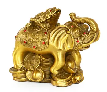 Colectie Chineză Alamă Sculptate Animale Elefant Cu Broasca Banilor Monedă Avere Rafinat Statui Mici