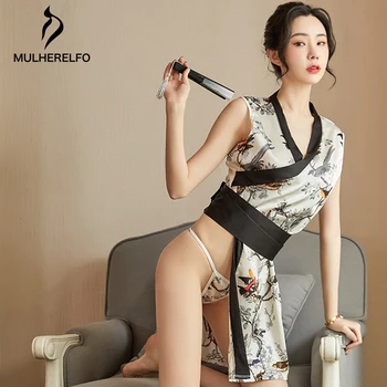 2020 Seduct Femei Rochie Kimono Japonez Sleepwear Sexy V-gât Adânc Kimono Satin Florale Imprimate Pijamale Scurte, Halat de Baie Japonia