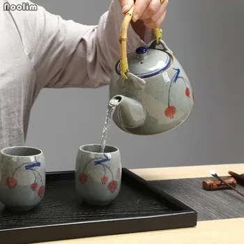 NOOLIM Ceramice de Mare Capacitate Ceainic Creative de Mână-Pictat Albastru și Alb Portelan Ceainic Retro Ceai Ibric de Cafea ora Ceaiului