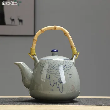 NOOLIM Ceramice de Mare Capacitate Ceainic Creative de Mână-Pictat Albastru și Alb Portelan Ceainic Retro Ceai Ibric de Cafea ora Ceaiului