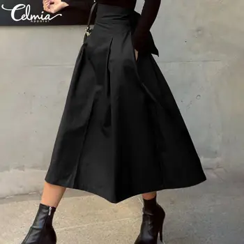 Femei Elegante De Primavara Bandaj Fuste Midi Celmia 2021 Moda De Talie Mare, Solid Plisata Fusta Office Lady Chic-Linie Feminina