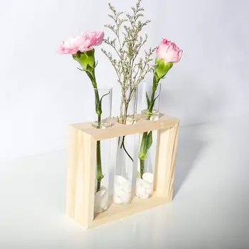 Modern Floare Bud Vaza cu Lemn Suport de Masă Terariu de Sticlă pentru Înmulțire Hidroponice de Plante,Biroul de Acasă Decorare