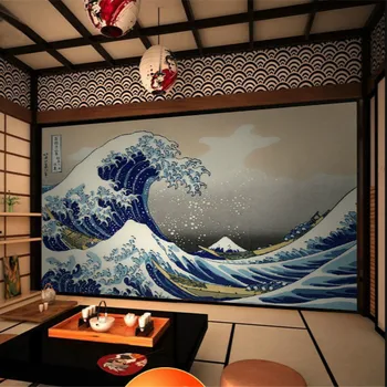 Japoneză Ukiyo-e Valuri Mari imagini de Fundal HD Photo și Vânt de Fundal de Hârtie de Perete 3D pentru Bucătăria Japoneză Sushi Restaurant Decor