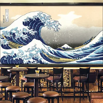 Japoneză Ukiyo-e Valuri Mari imagini de Fundal HD Photo și Vânt de Fundal de Hârtie de Perete 3D pentru Bucătăria Japoneză Sushi Restaurant Decor