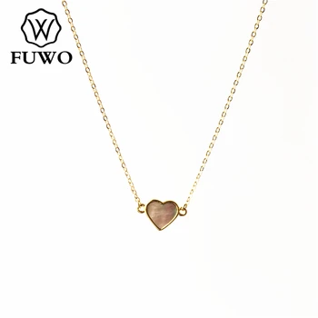 FUWO Naturale Roz Coajă Inima Coliere Cu Aur Împodobite Marginea de Alamă de Înaltă Calitate Lanț de Scoici Bijuterii Cadou en-Gros NC513
