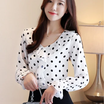 Toamna Punct De Imprimare Bluze Femei 2020 Moda Volane Elegante Șifon Tricou Femei Haine Stil Coreean Topuri Roupas Feminina
