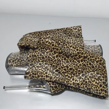 De 8 inch, cu platforma leopard de imprimare căpută toc de 20 de cm pantofi transparente, deasupra coapsei cizme, model sexy etapă cizme