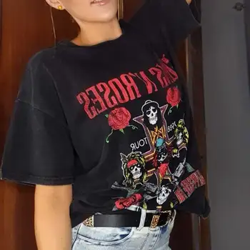 Rock Grafic Tricou Femei T-shirt din Bumbac Negru Grafic Tricouri Femei pe Gât Rotund Maneca Scurta Sumemr Femei Tee Topuri 2021