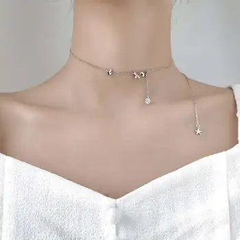 INZATT Real Argint 925 Placat cu Luna Steaua Șirag de mărgele Cravată Colier Pentru Femei de Moda Bijuterii Fine Boem Accesorii Cadou