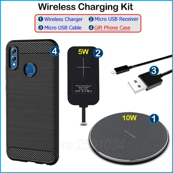 Încărcare Wireless Qi pentru Huawei Honor 10 Lite Qi Wireless Charger+Micro USB Receptor Nillkin Adaptor Conector Cadou TPU Caz