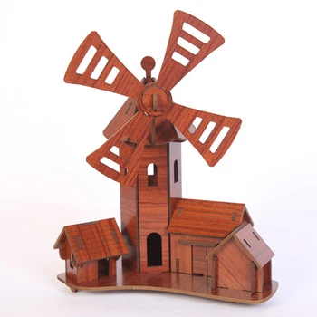 3D DIY Moară de vânt din Lemn Joc de Puzzle pentru Copii Jucării pentru Copii Model kit de Constructii de Învățământ Hobby-uri Cadou