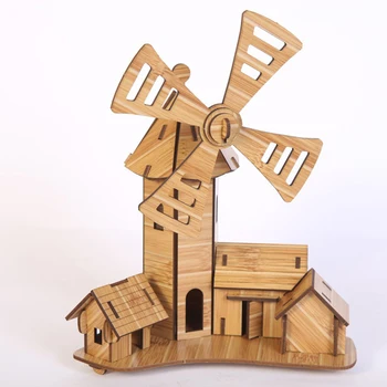 3D DIY Moară de vânt din Lemn Joc de Puzzle pentru Copii Jucării pentru Copii Model kit de Constructii de Învățământ Hobby-uri Cadou