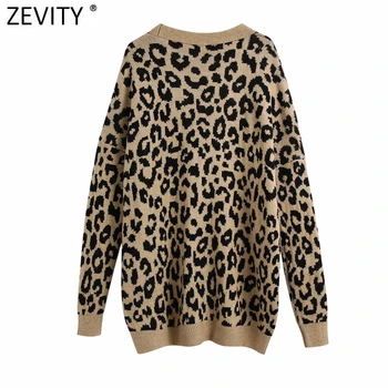 Zevity 2021 Femei Vintage V Gât Leopard De Imprimare Cardigan Tricotat Pulover Feminin Chic Cu Maneca Lunga Single-Breasted Subțire Topuri S616