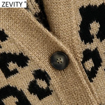 Zevity 2021 Femei Vintage V Gât Leopard De Imprimare Cardigan Tricotat Pulover Feminin Chic Cu Maneca Lunga Single-Breasted Subțire Topuri S616