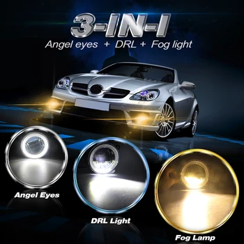 3-ÎN-1 Funcție Auto Lumina de Ceață Angel Eye Auto Lumina de Zi LED proiectoare Ceata Lampa DRL 90mm 12V Pentru Fiat 500, Punto, Panda Sedici