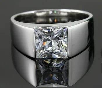 Fantastic 2Ct Halo Prințesă Tăiat Argint, Inele cu Diamante pentru Bărbați Argint 925 Nunta Bărbat Inele