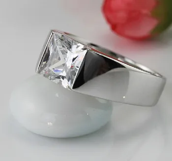 Fantastic 2Ct Halo Prințesă Tăiat Argint, Inele cu Diamante pentru Bărbați Argint 925 Nunta Bărbat Inele